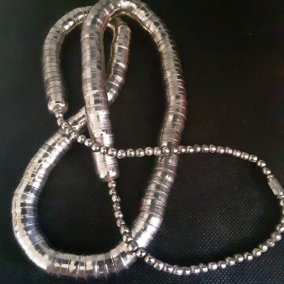 Vintage Stacked Cup Bead Snake Silver Tone Necklace - Picture 1 of 9